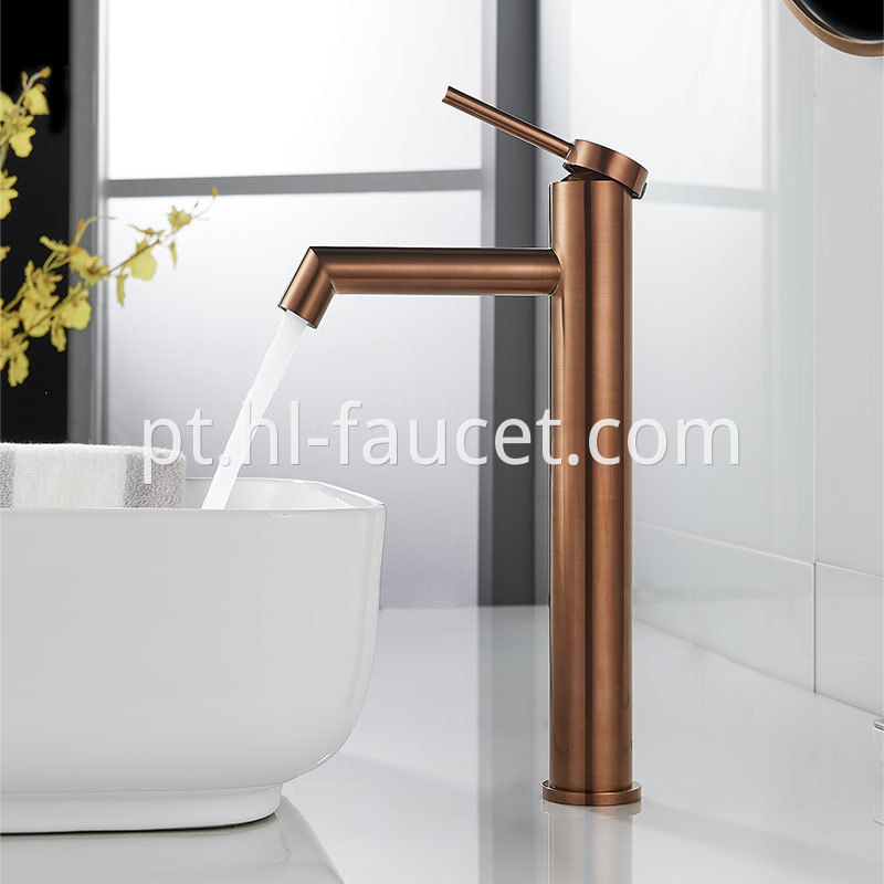 Brushed Rose Gold High Basin Single Hole Faucet